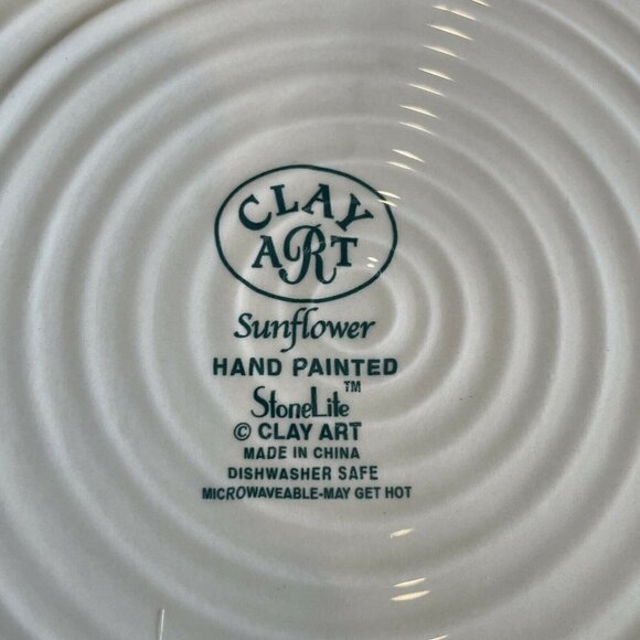 Clay Art Handpainted SUNFLOWER Large Serving Bowl 13" Stonelite Dishwasher Safe - Picture 6 of 6